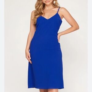 SEE YOU MONDAY Blue Spaghetti Strap Midi Slip Dress M